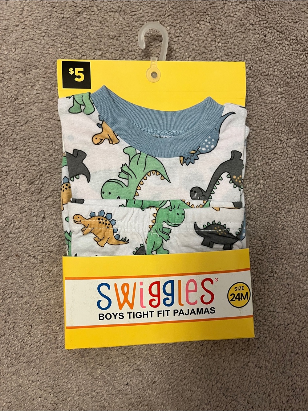 Swiggles Boys Dinosaur Pajamas - Blue Collar with Green, Yellow & Gray Dinosaurs